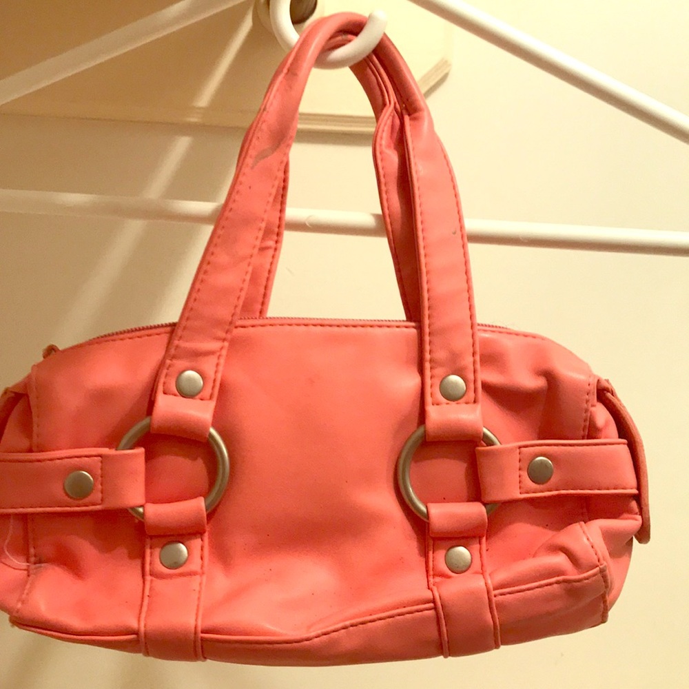 Small coral pleather duffel purse